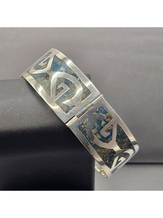 Taxco Jewelry - Vintage Taxco Sterling Silver Turquoise Inlay Bracelet 7" Eagle 3 Signed AMD 30g